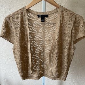 INC beautiful gold metallic crop shrug top